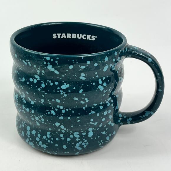 Starbucks Other - Starbucks 2023 Blue Ribbed Mug 12oz Ceramic Speckled Handle Coffee Cup Modern